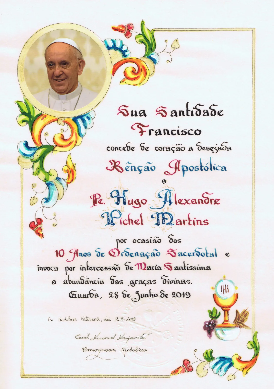Papa Francisco: bênção pelo 10º Aniversário de Ordenação Sacerdotal 